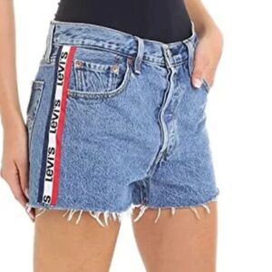 Levi's sz 29 shorts 501 Denim cut off logo retro high rise blue summer beach new